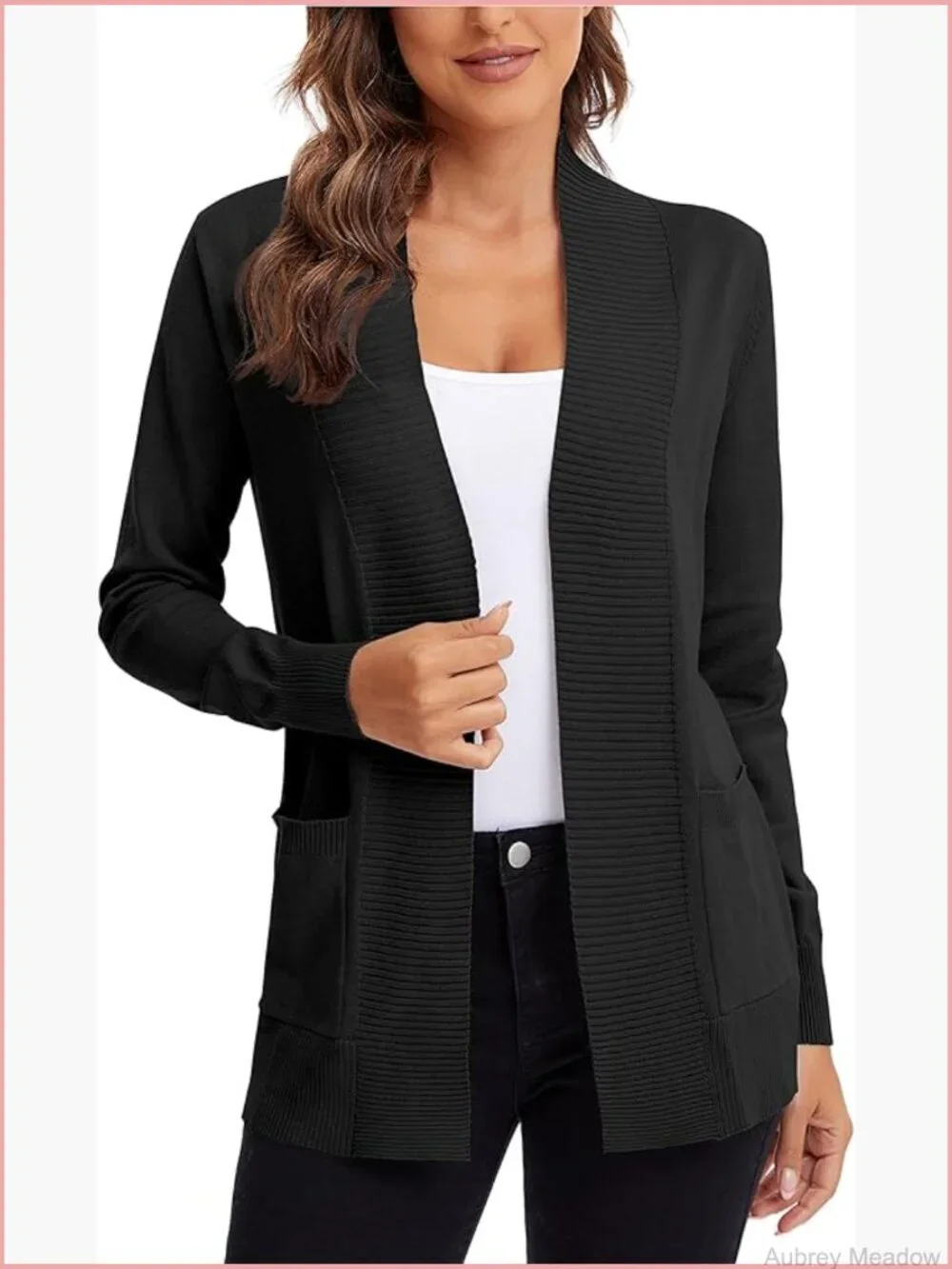 Lightweight Open Front Knit Cardigan Long Sleeve with Pocket